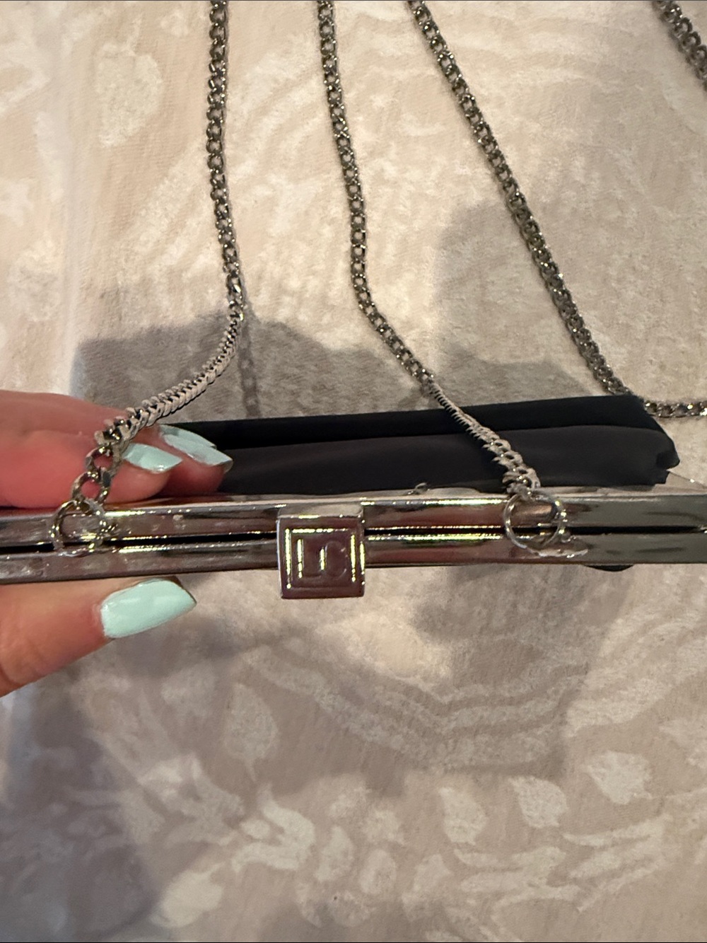 LC Lauren Conrad Black Evening Clutch with Chain - Picture 2 of 5